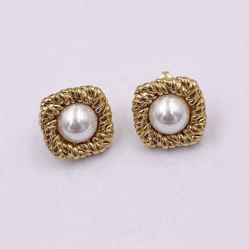 Unique Cool-Tone Square Shape Studs Fashion Earring with Imitation Pearl Jewelry for Women