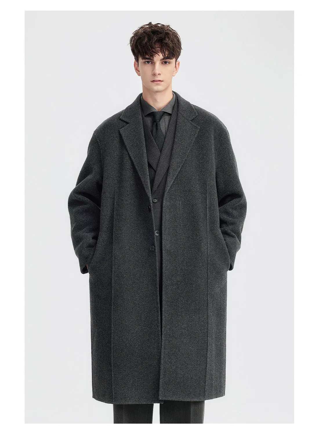 Manufacturer Wholesale High-End Regular Fit Notch Lapel Collar Formal Men's Double Face Wool Coat for Winter Wear