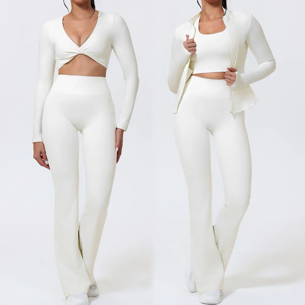 Hot 4PCS Sustainable Activewear Set Fitness Gym Clothing for Women, Recycled Workout Clothing Pilates Apparel Tank Top Jacket + Pants Womens Athletic Clothing