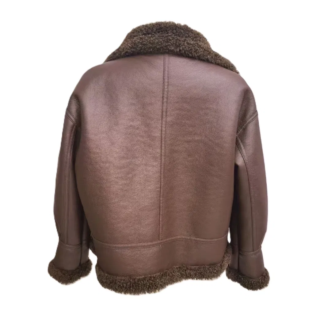 Factory Wholesale Faux Shearling Lined PU Leather Jacket Warm Urban Streetwear Outerwear