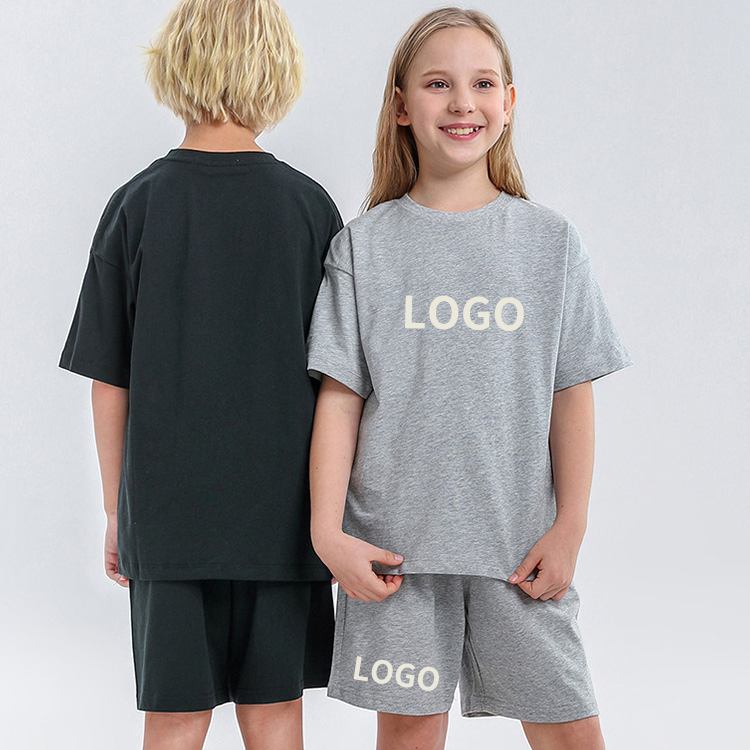 Custom Print Logo Graphic Blank Summer 100% Cotton Kid Boys Girls Children Clothing T-Shirt Shorts Sets for Boy 2 Pieces Tracksuits Kids Wear