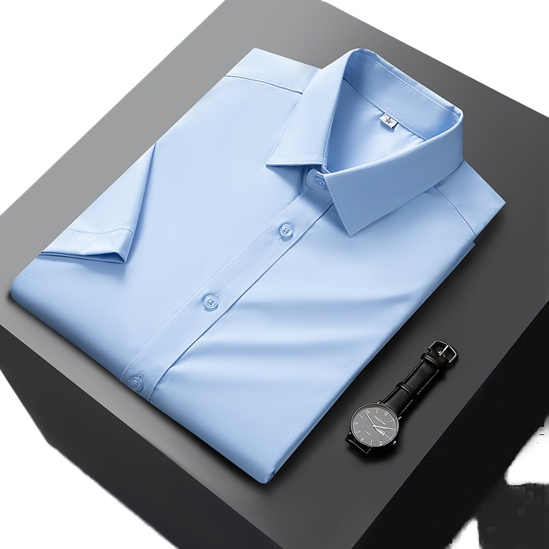 Wholesale Custom Men's Short Sleeve Shirt Casual Formal Dp Ready Wear Non-Iron Woven Polyester Bamboo Spandex Breathable