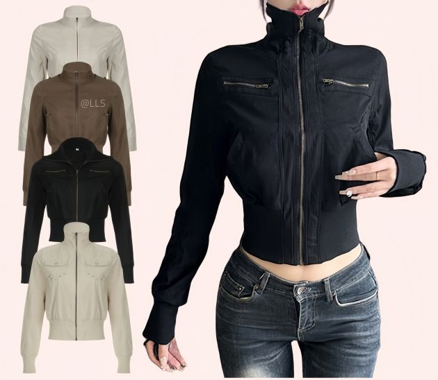 American Retro Industrial Style Flight Jacket with Line Divided Pocket Workwear Jacket Versatile Outerwear for Autumn and Winter