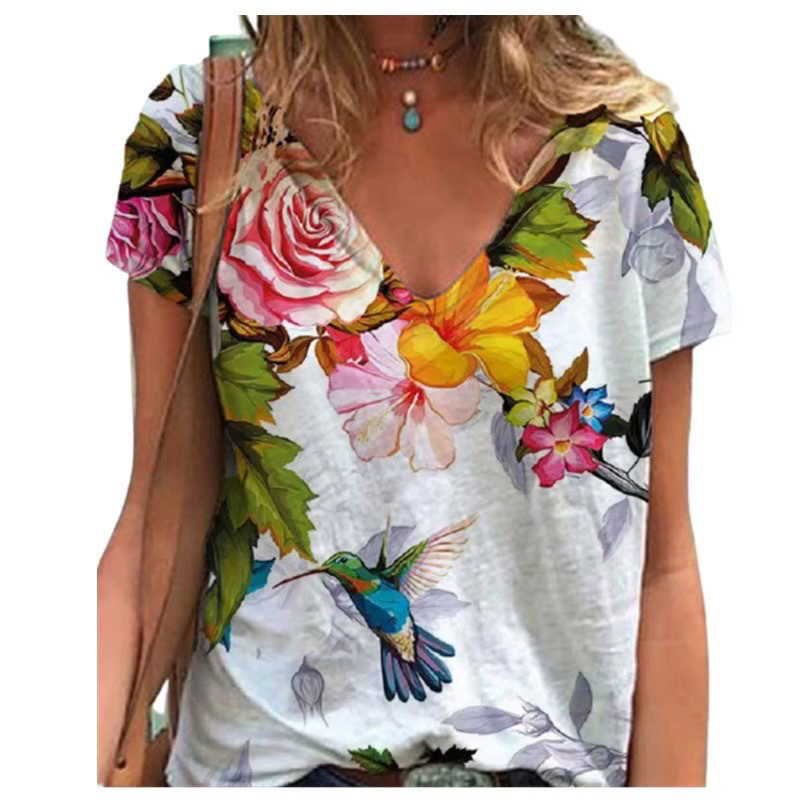 Women's Oversize Print Shirt Tops Loose Vintage Female Tee Streetwear Short Sleeve Clothes