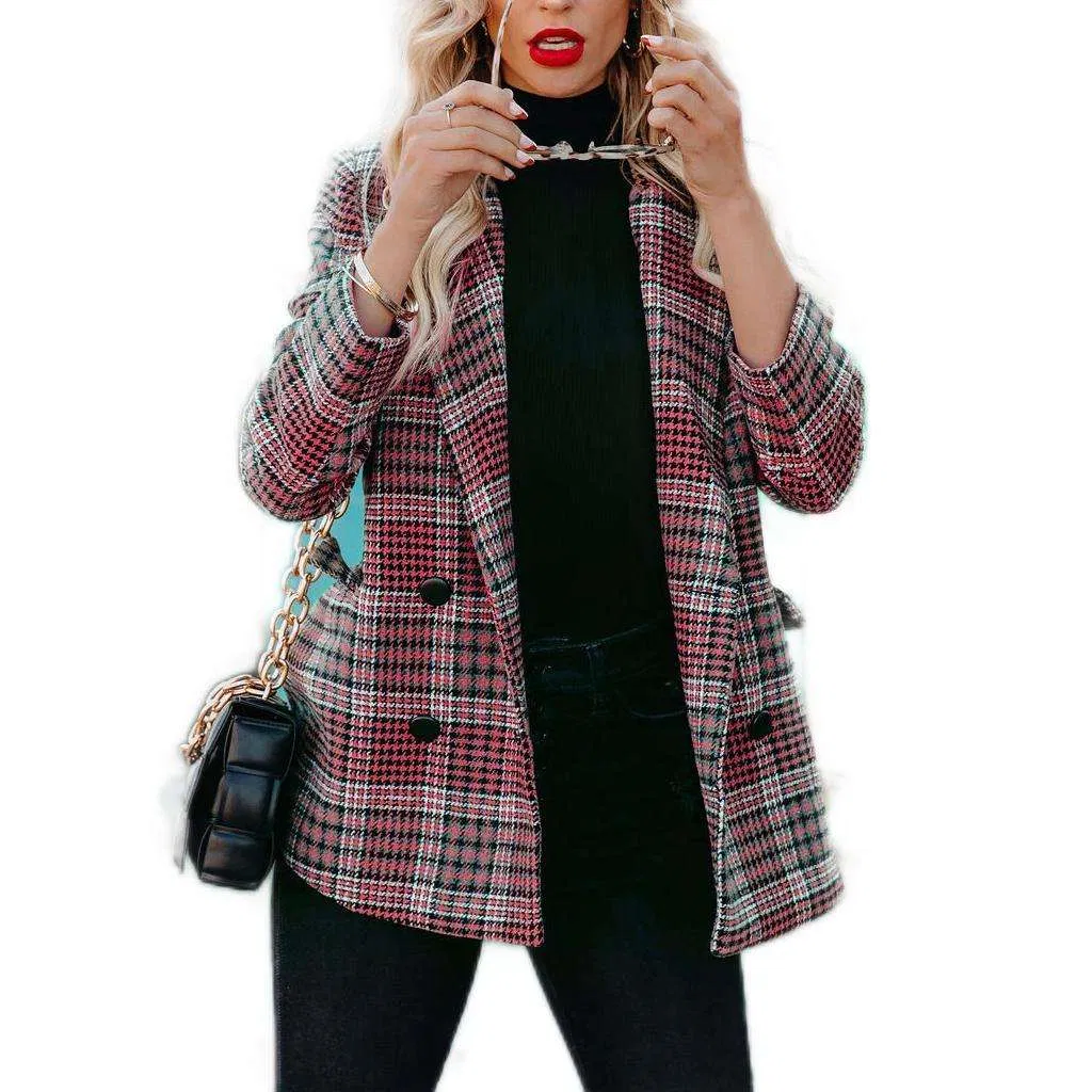 Xiuyu Wholesale Office Wear Woven Classic Plaid Casual Suit Blazer for Business Women