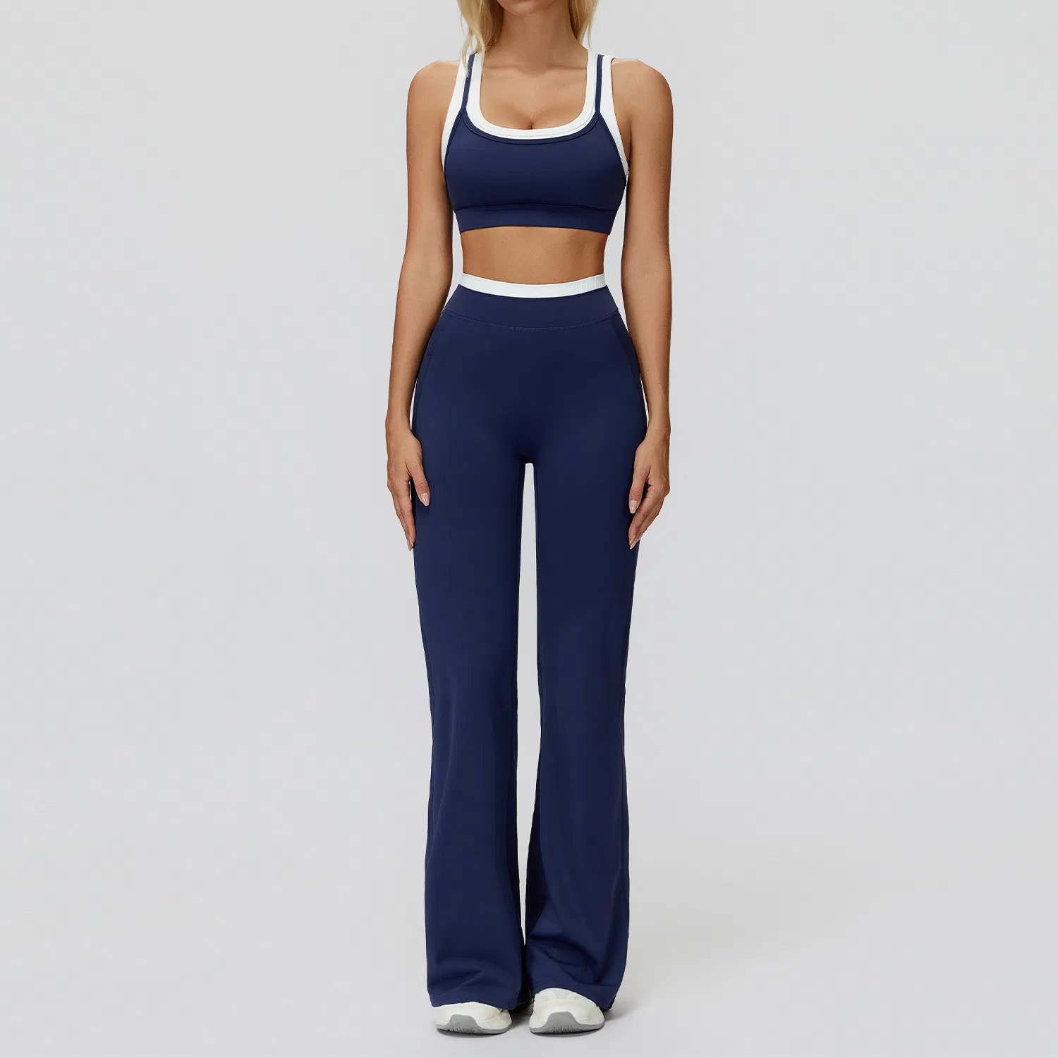 Fashion Two Piece Workout Set Flattering Silhouette Ribbed Detail Casual Gym Wear