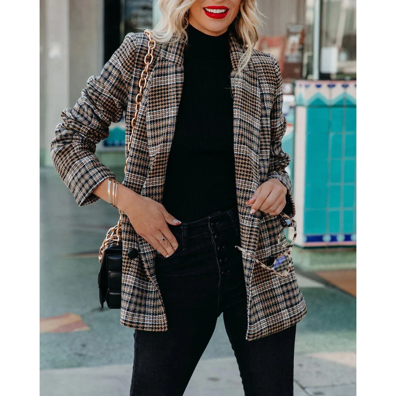 Xiuyu Wholesale Office Wear Woven Classic Plaid Casual Suit Blazer for Business Women