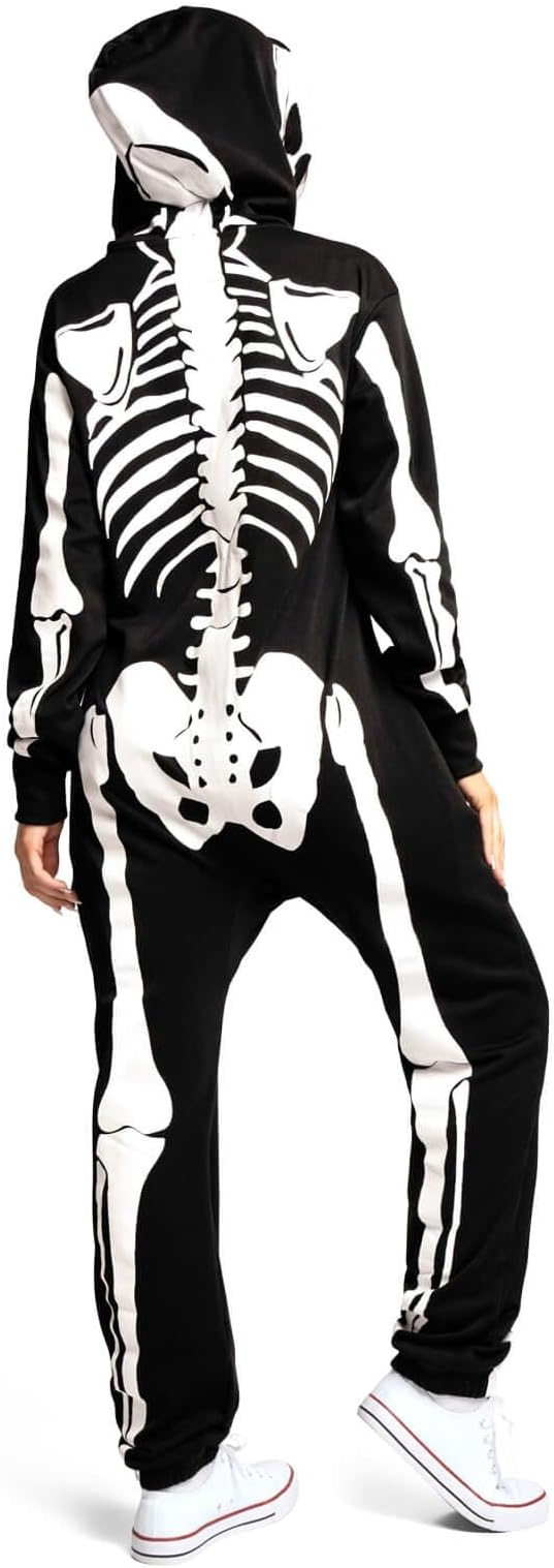 Halloween Christmas Holiday Adult Onesie Jumpsuit Skeleton Party Suit Carnival Costume Cosplay Costumes Black Fancy Dress Sleepwear for Women Men Adult Children