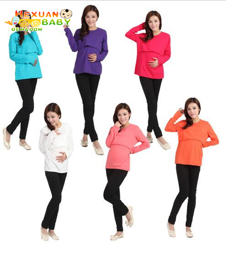 2025 Casual Maternity Solid Shirts Fashion Pregnancy Long Sleeve Tops for Maternity Breastfeeding and Nursing Clothes Wear