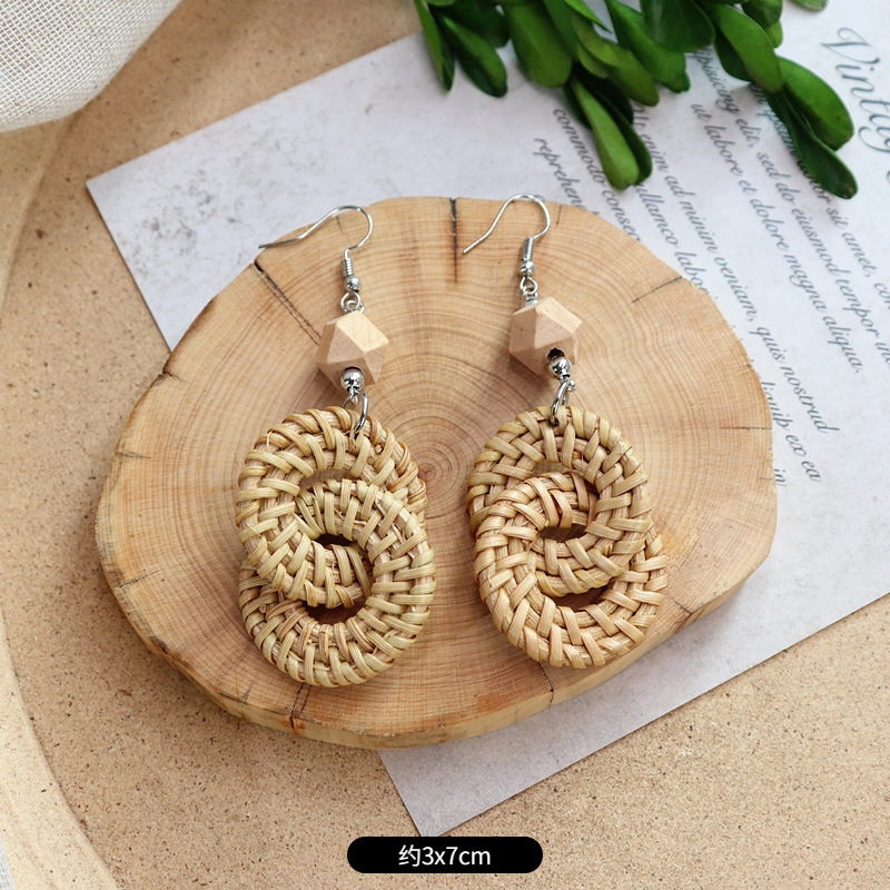 Fashion Rattan Earrings New Hand-Woven Earrings Apparel-Accessories
