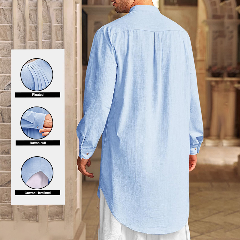 Men's Thobe (long-sleeved cotton Henley shirt) , Casual Muslim Formal Wear, Kurta (top)