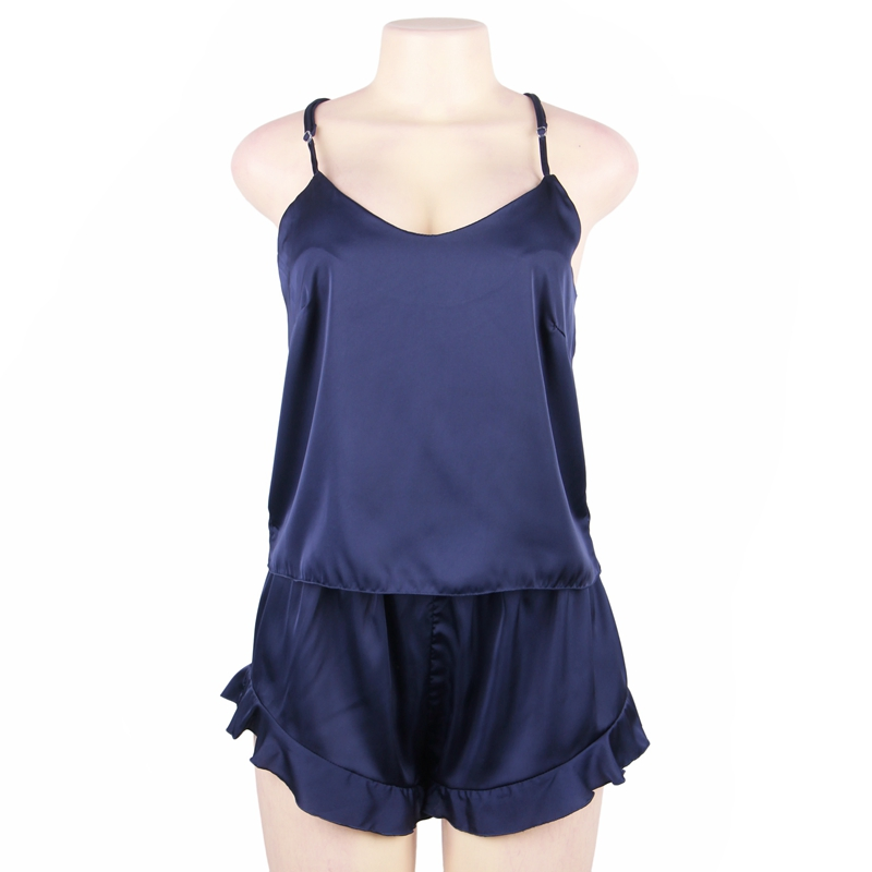 Wholesale Price Bulk Cheap Women Lingerie Elegant Sleepwear Blue Silk Pajamas Set