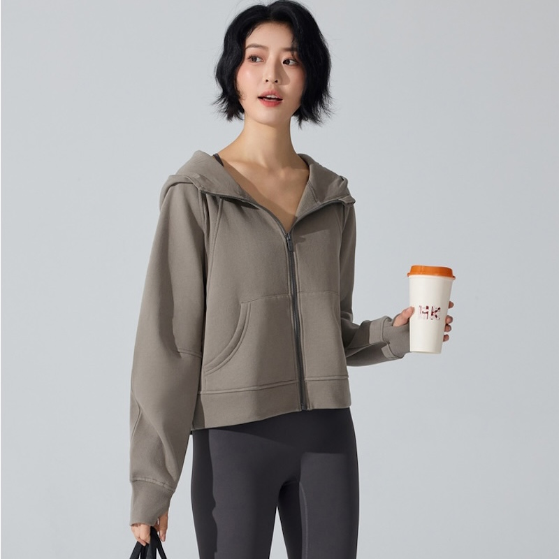 Casual Trendy Comfy Fall Winter Athletic Clothes Zip up Hoodies Fleece Lined Cotton Jackets for Women, Long Sleeve Outerwear with Side Pockets and Thumb Holes