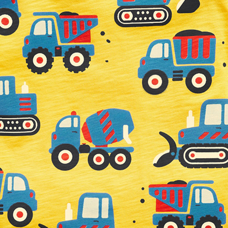 2022 Summer Children's Cartoon Car Short-Sleeved T-Shirt Digging Truck Printing Top Baby Clothes Children's Clothing Trend