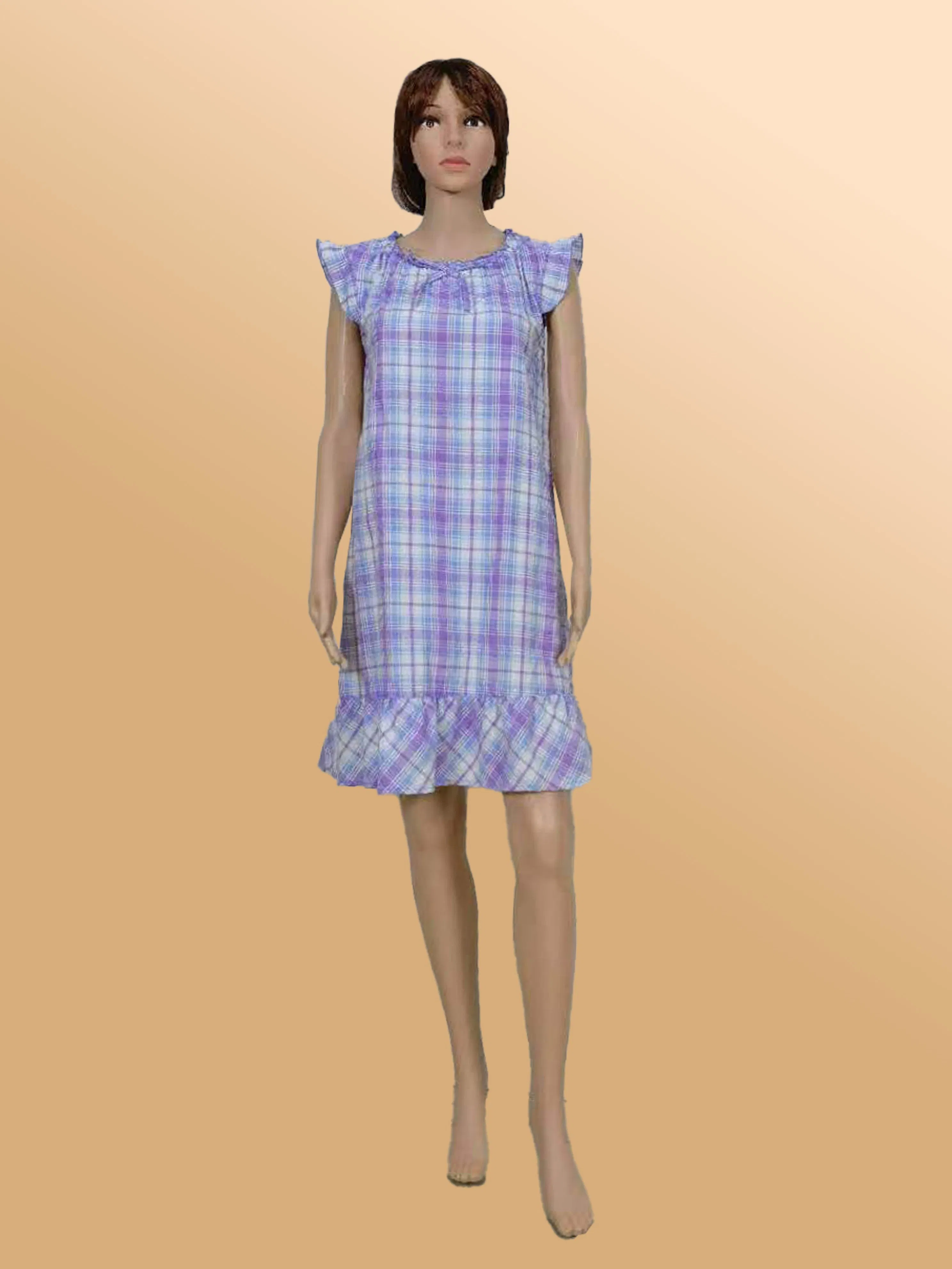 Custom Woman's Dress Yarn Dyed Seersucker Lattice One-Piece Women Sleepwear