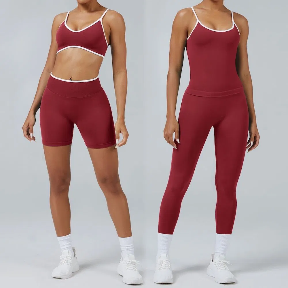 Wholesale Seamless 4 Piece Workout Set for Women Yoga Tank Top High Waist Biker Shorts Leggings Gym Activewear Fitness Clothing