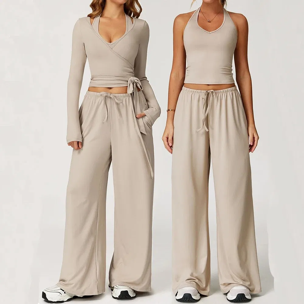 Women 3 PCS Tank Top Outfit Sets Casual Summer Sleeveless V Neck Crop Tops and Sweatpants Active Tracksuit Lounge Wear