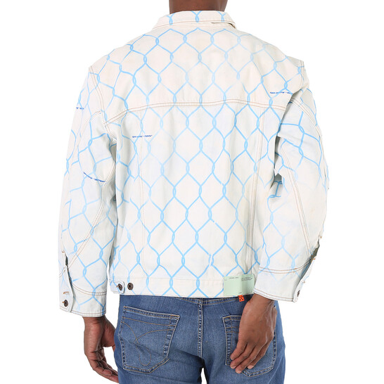 Men's Light Blue Grid Print Denim Jacket - Oversized Streetwear Casual Outerwear