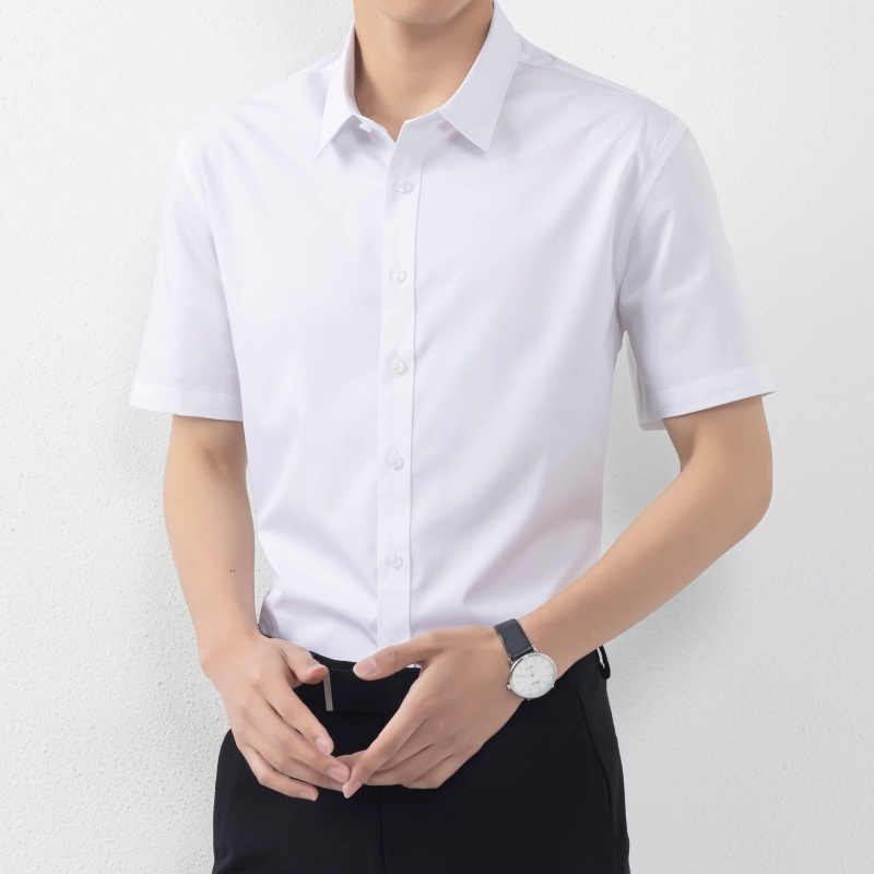 Wholesale Custom Men's Short Sleeve Shirt Casual Formal Dp Ready Wear Non-Iron Woven Polyester Bamboo Spandex Breathable