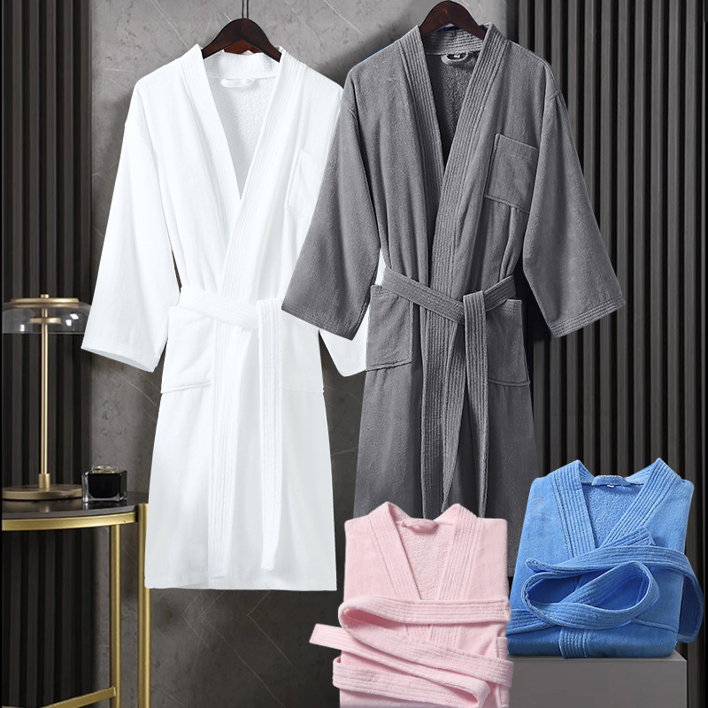 Quick Dry Wholesale Custom Logo Embroidery Luxury Hotel Cotton Pajamas Bath Robe Home Sleepwear Hotel Bathrobe