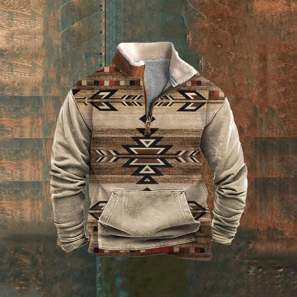 Men's Hoodie Custom Sublimation Pullover, Retro Casual Streetwear Jacket, Fashion Tribal Style Men's Clothing, Wholesale Clothing
