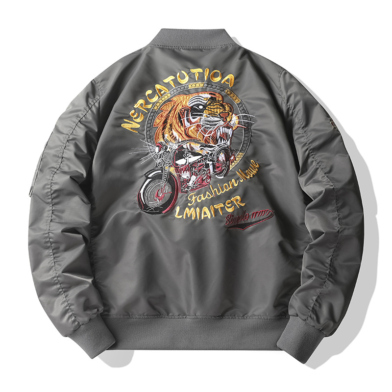 Custom Embroidery Logo Men's Windbreaker Outerwear Jackets Plus Size Winter Vintage Polyester Waterproof Oversize Bomber Jacket