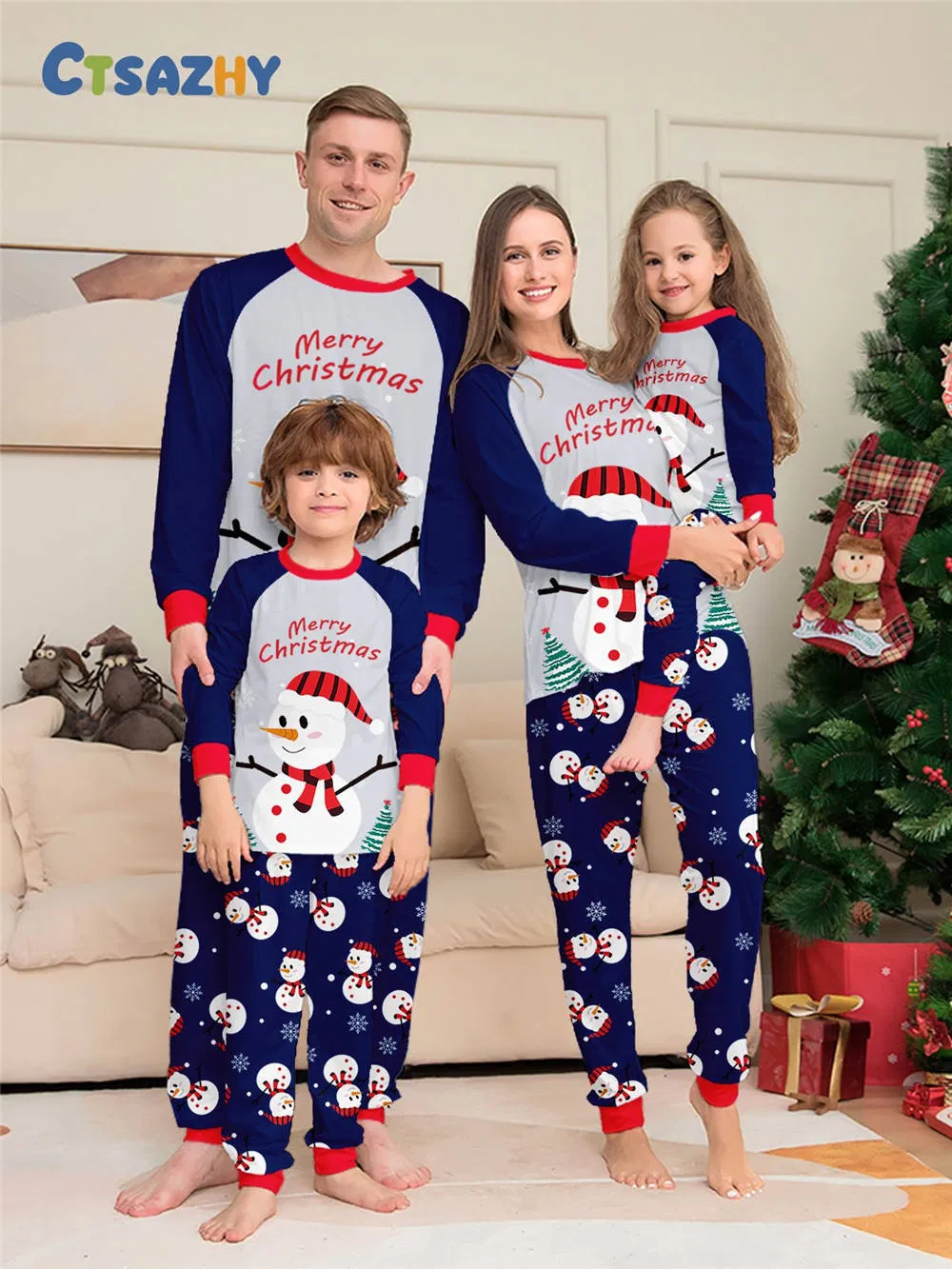 Family Pajamas: Boys', Girls', Women's, Men's Loungewear, Long-Sleeved Polyester, Cute Cartoon Printed Christmas Pajama Sets Clothing