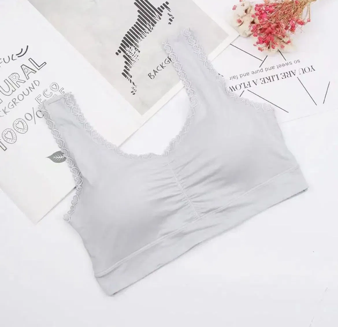 Plus Size Cotton Tank Top with Removable Pads, Lace Trim Camisole with Built-in Bra for Women, Comfortable Wireless Sleepwear Loungewear