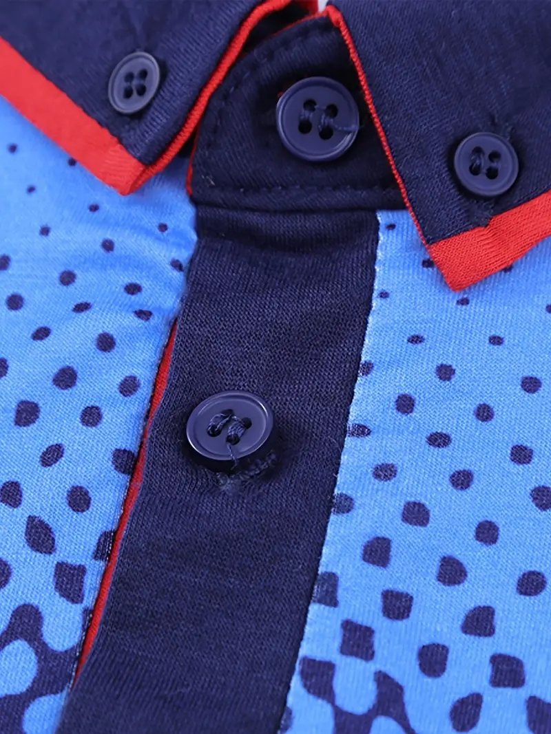 Wholesales New Men's Business Fashionable Casual Long Sleeves Blue Sports Wear Printed Polo Neck Shirts Sports Jersey