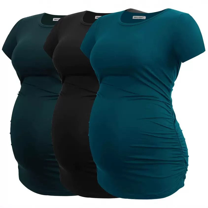 Bamboo Womens Maternity Classic Side Ruched Tee Top Mama Pregnancy Clothes