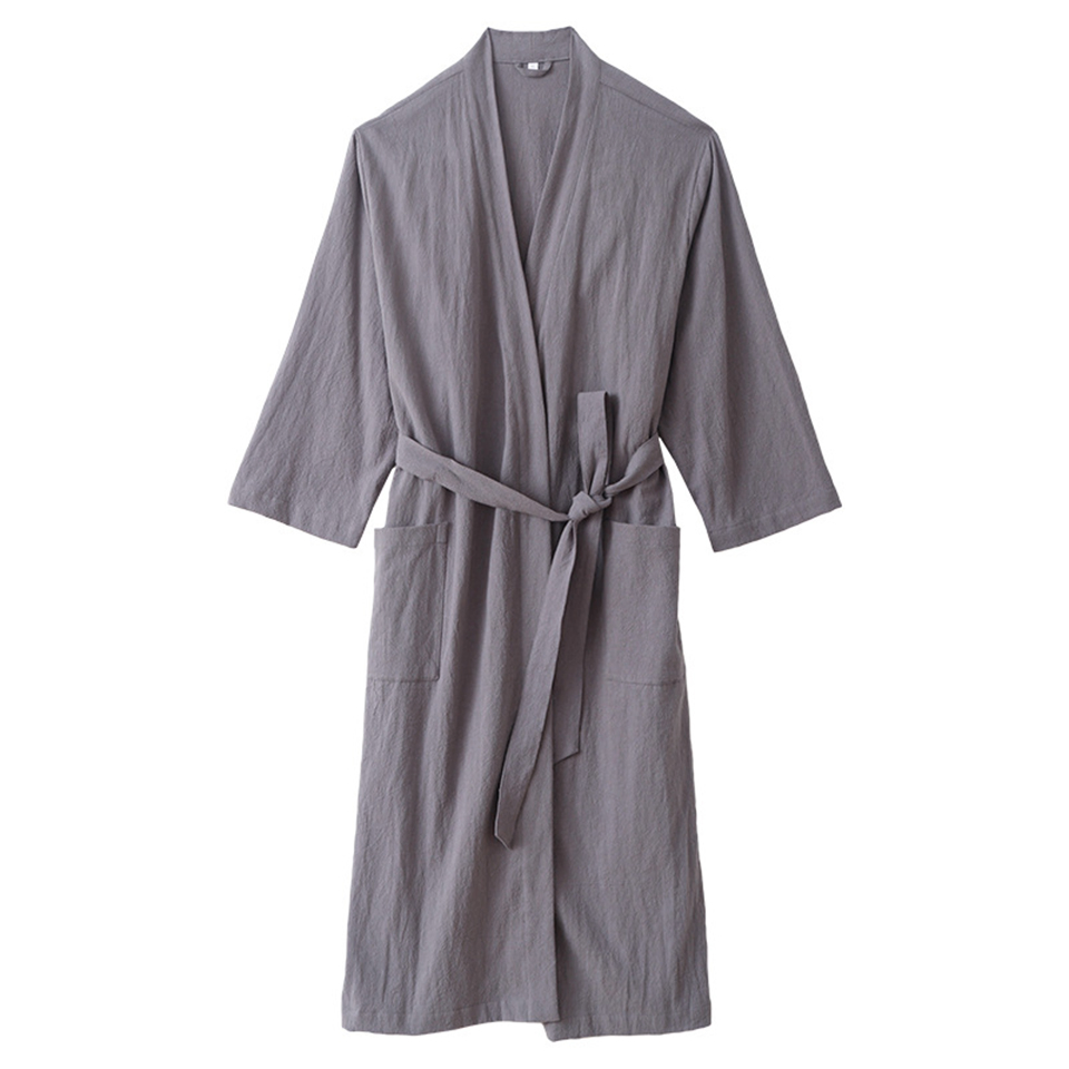 Custom Logo Cotton Linen Bath Robe SPA Kimono Sleepwear Bathrobe for Women