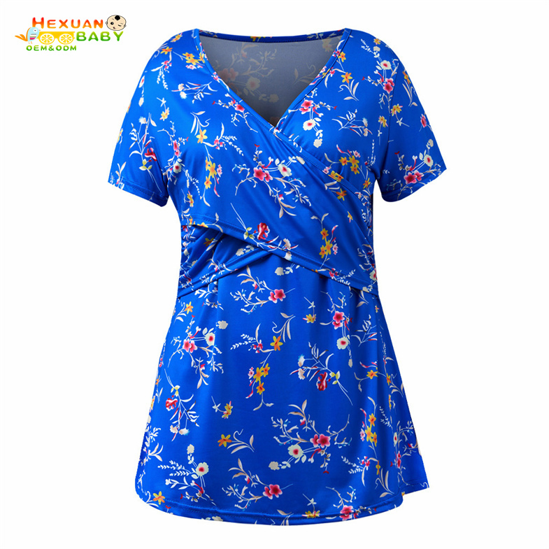 Multi Functional Nursing Clothes Breastfeeding Short Sleeve Maternity T-Shirt with Wave Point Stitching