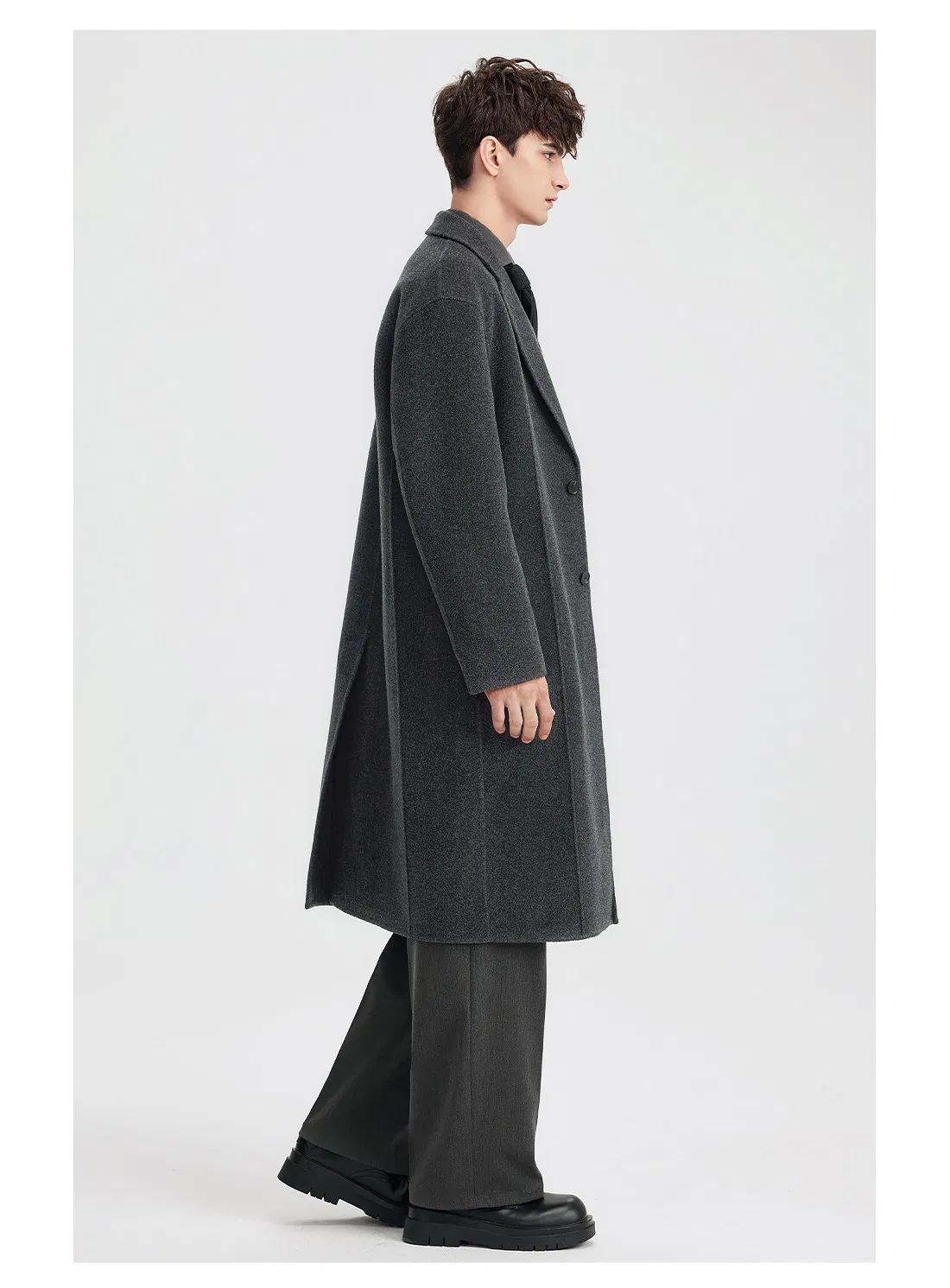 Manufacturer Wholesale High-End Regular Fit Notch Lapel Collar Formal Men's Double Face Wool Coat for Winter Wear