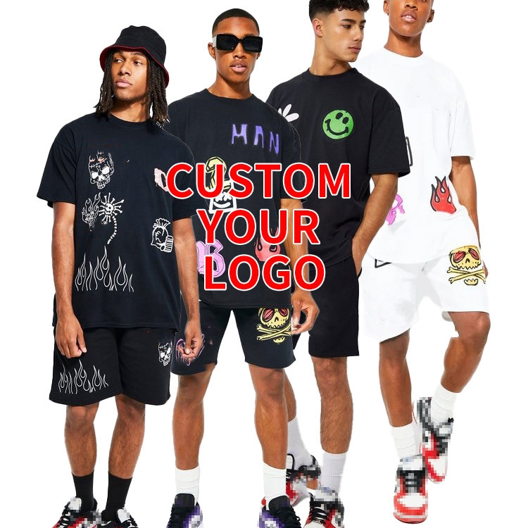 OEM Plus Size Cotton French Terry High Quality Tshirt T Shirt and Shorts Summer Two Piece Men Blank Custom Unisex Short Sets Set Tracksuit Clothing