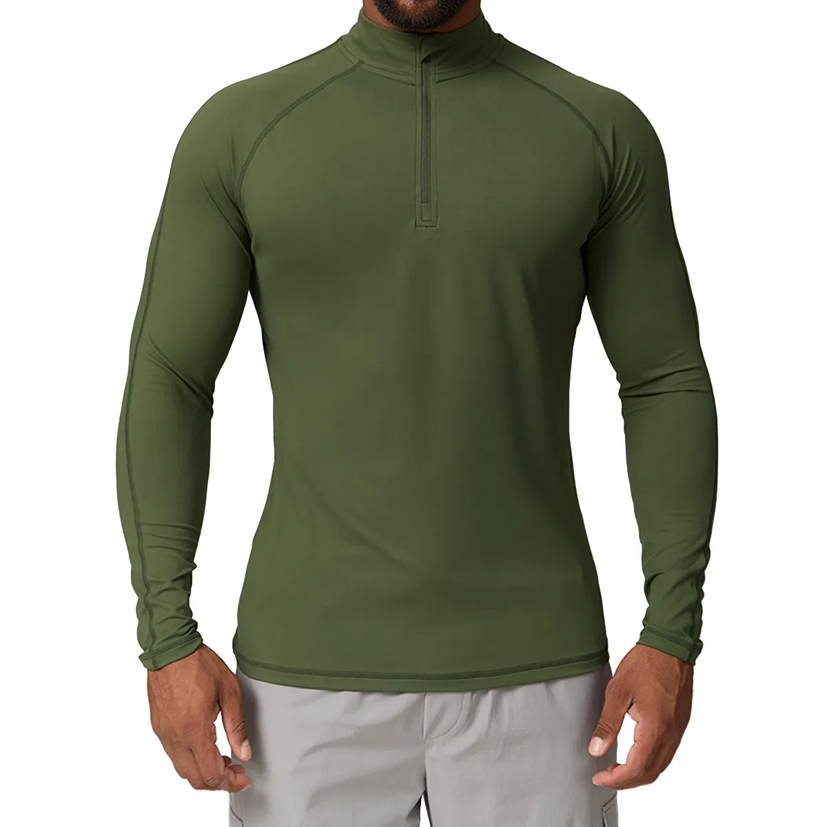 Men's Quarter Zipper Long Sleeve Athletic Gym Wear Performance Running Stretch Slim Fit Bodybuilding Sports Training Activewear