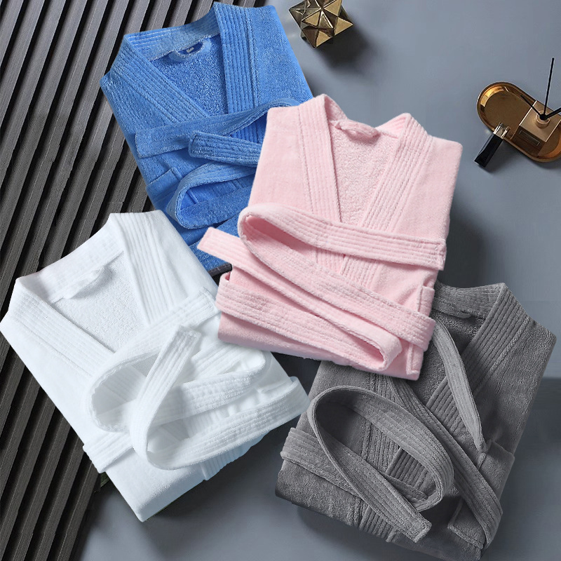 Quick Dry Wholesale Custom Logo Embroidery Luxury Hotel Cotton Pajamas Bath Robe Home Sleepwear Hotel Bathrobe