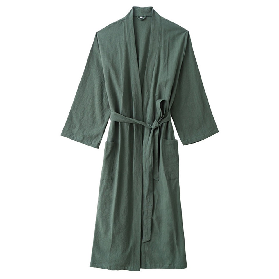 Custom Logo Cotton Linen Bath Robe SPA Kimono Sleepwear Bathrobe for Women