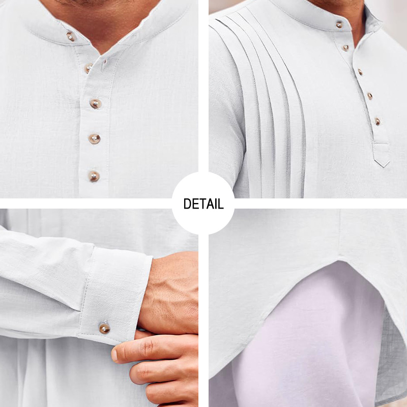 Men's Thobe (long-sleeved cotton Henley shirt) , Casual Muslim Formal Wear, Kurta (top)