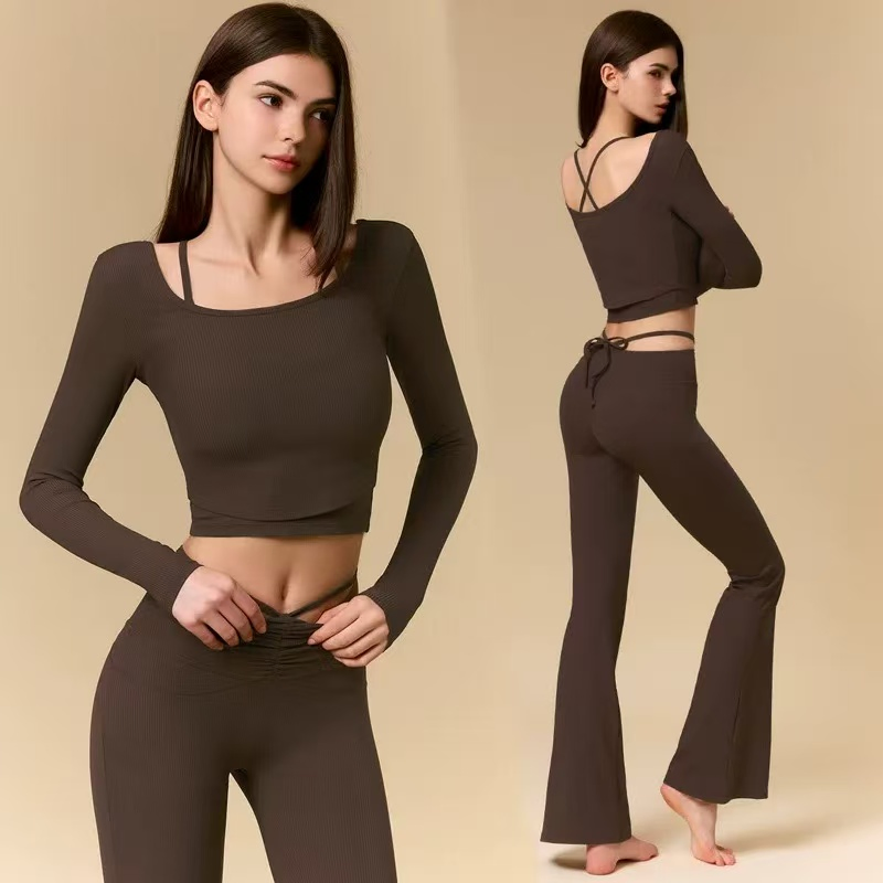 Women Activewear Soft Nude Feeling Fabric Sports Bra Crop Top High Waist Hip Lift Shorts Leggings Flared Gym Sport Suits Coat Sportswear Clothing