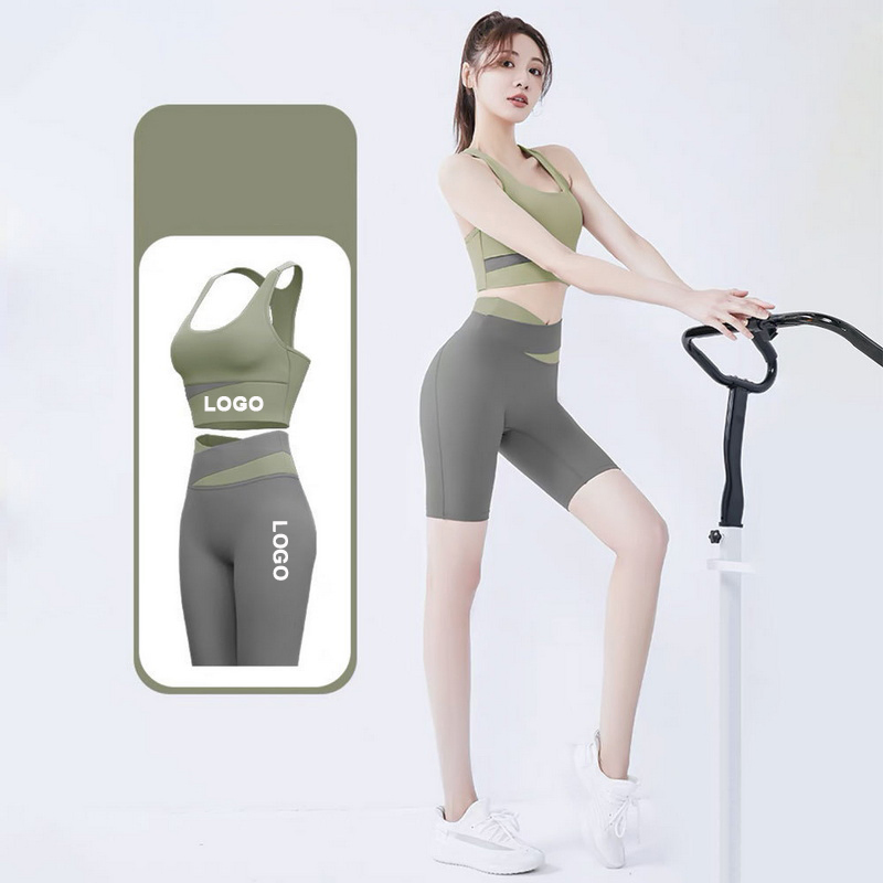 Hot Sexy 2/3 PCS Patchwork Workout Outfits Ropa De Yoga Set, Cute Gym Bra + Biker Shorts + Athletic Leggings Streetwear Fitness Gym Clothes for Sports Girls