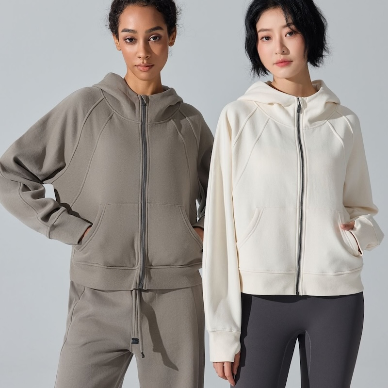 Casual Trendy Comfy Fall Winter Athletic Clothes Zip up Hoodies Fleece Lined Cotton Jackets for Women, Long Sleeve Outerwear with Side Pockets and Thumb Holes