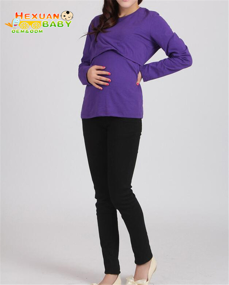 2025 Casual Maternity Solid Shirts Fashion Pregnancy Long Sleeve Tops for Maternity Breastfeeding and Nursing Clothes Wear