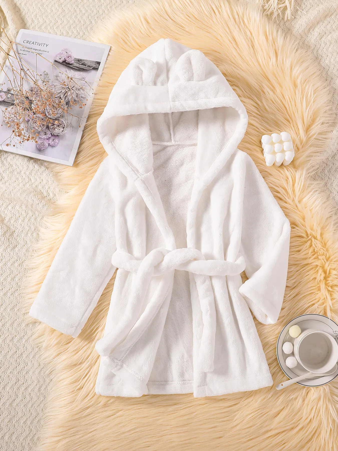 Children Kids Sleepwear Flannel Hooded Bathrobe Plush Breathable Pajamas