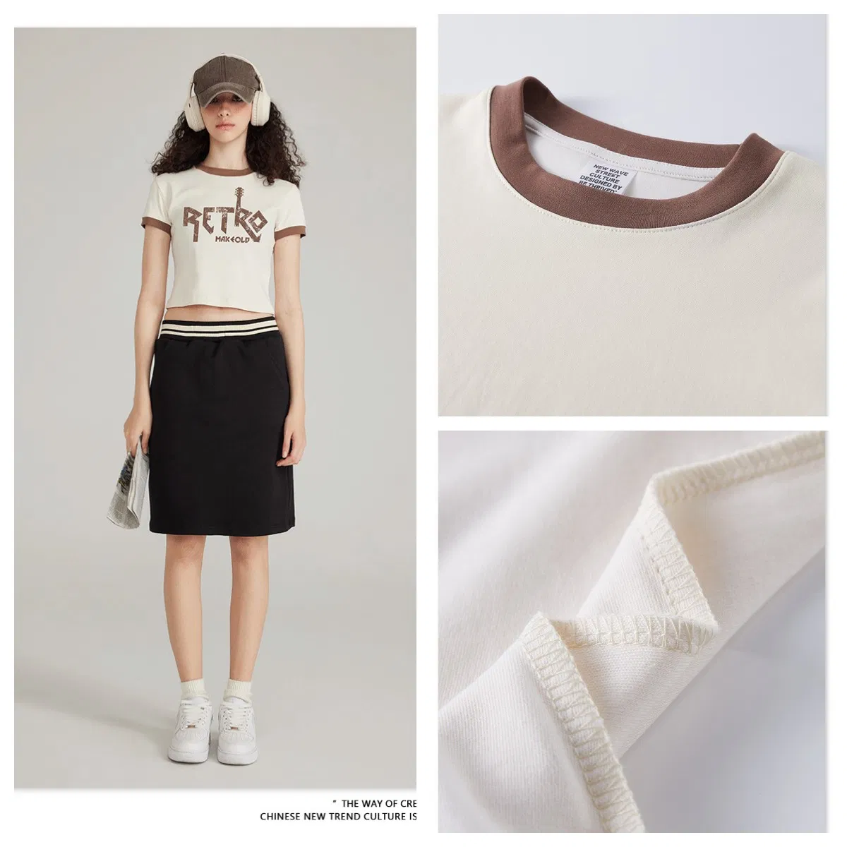 High Quality 100% Cotton 220GSM Contrast Color T Shirt Customizable Casual Streetwear Vintage Short Clothing