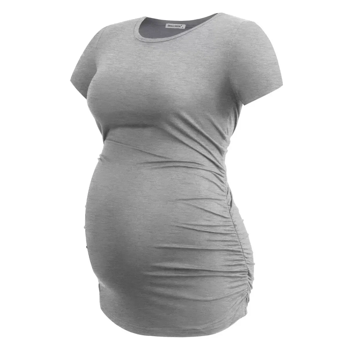 Bamboo Womens Maternity Classic Side Ruched Tee Top Mama Pregnancy Clothes