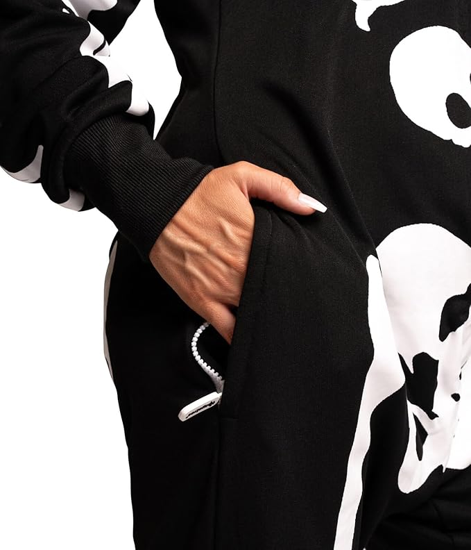 Halloween Christmas Holiday Adult Onesie Jumpsuit Skeleton Party Suit Carnival Costume Cosplay Costumes Black Fancy Dress Sleepwear for Women Men Adult Children