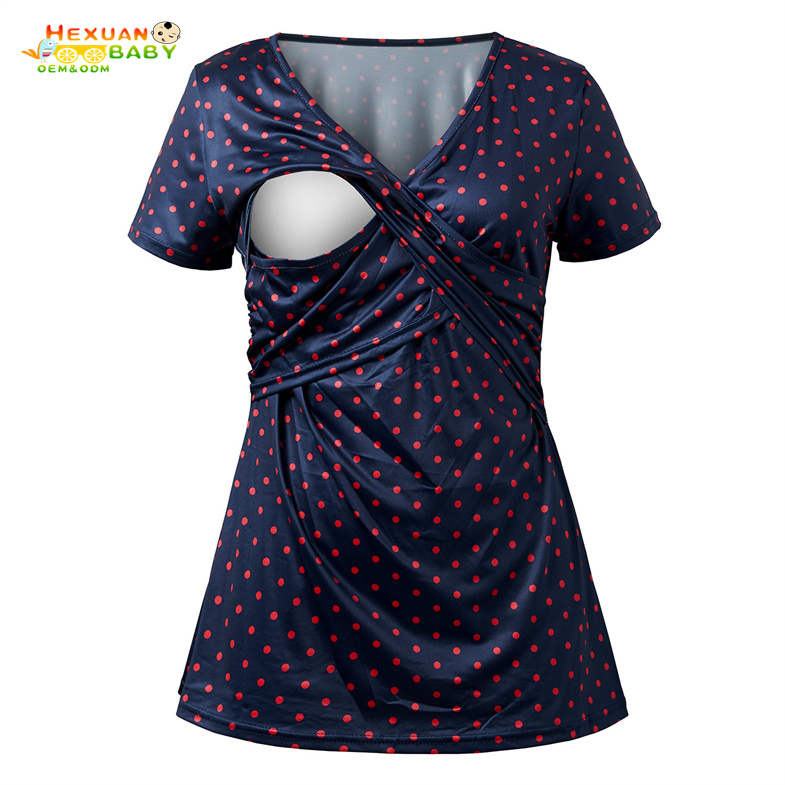 Multi Functional Nursing Clothes Breastfeeding Short Sleeve Maternity T-Shirt with Wave Point Stitching