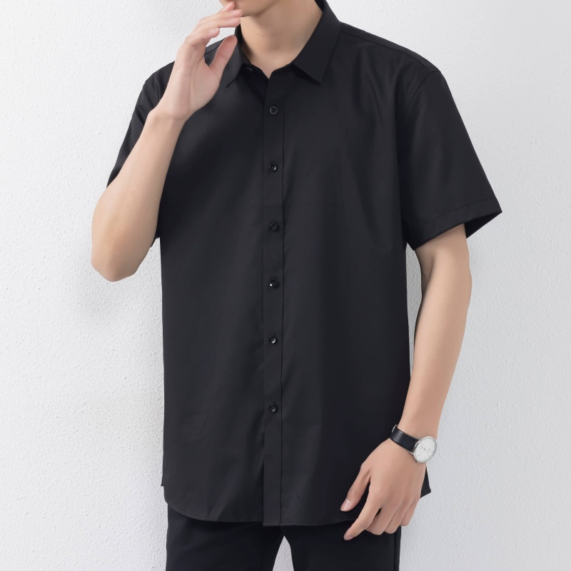 Wholesale Custom Men's Short Sleeve Shirt Casual Formal Dp Ready Wear Non-Iron Woven Polyester Bamboo Spandex Breathable