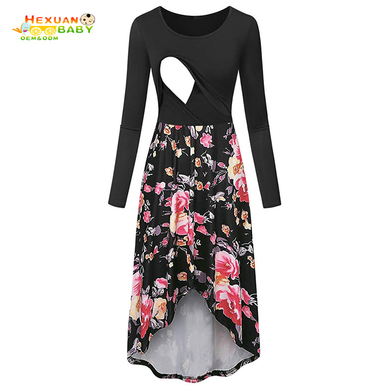 2025 New Maternity Clothing Dresses Wear Women Pregnant Nursing Clothing Solid Breastfeeding Dress