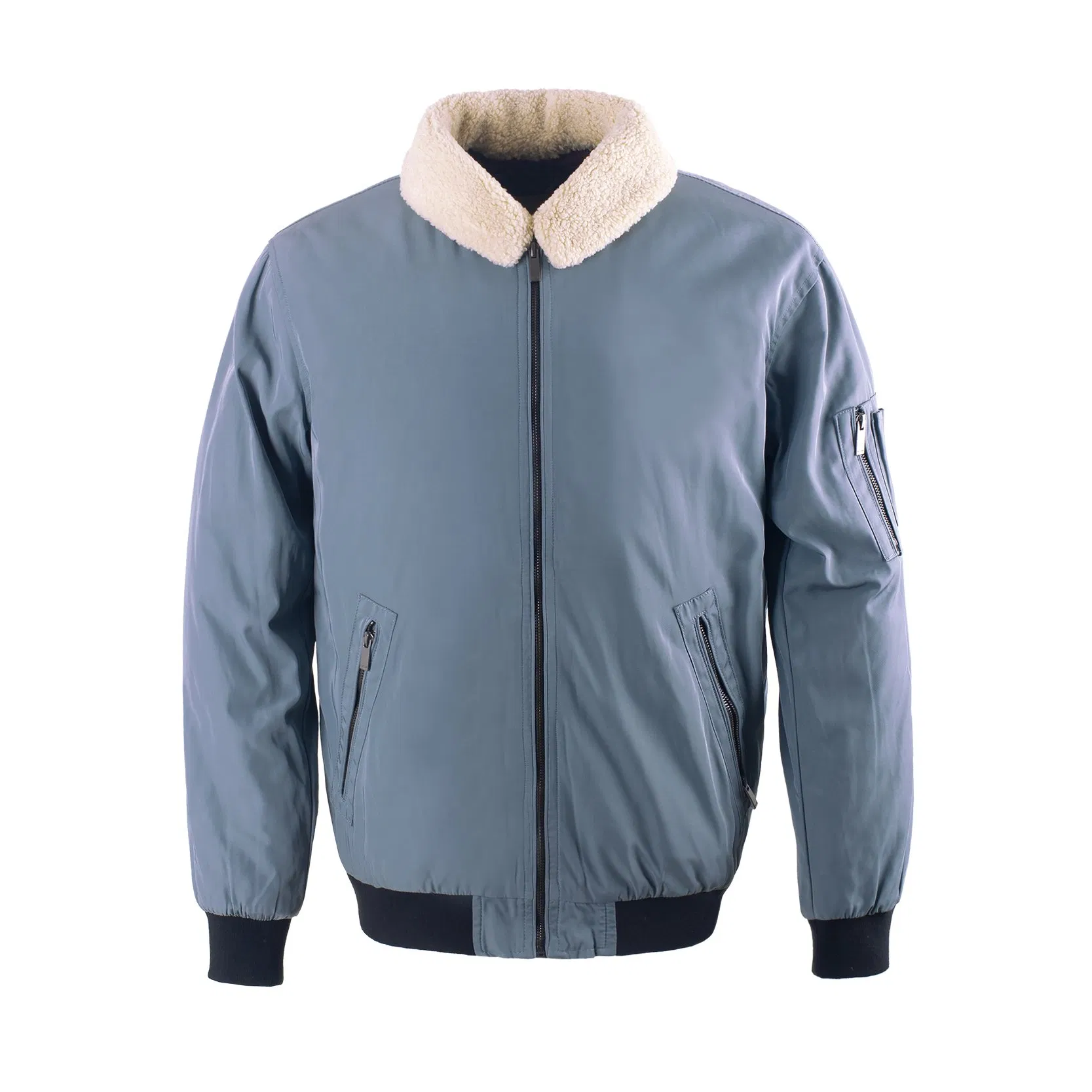 Men's Classic Bomber Jacket, Light Blue Flight Jacket with Faux Fur Collar, Warm Winter Outerwear for Casual &amp; Outdoor Use